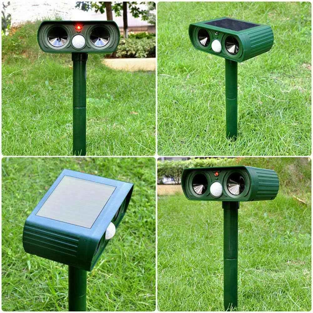Motion Activated Ultrasonic Animal Repeller with Solar Panel and LED Lights