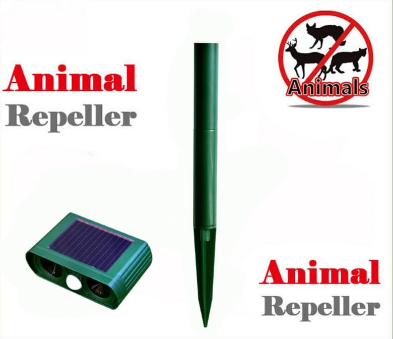 Motion Activated Ultrasonic Animal Repeller with Solar Panel and LED Lights