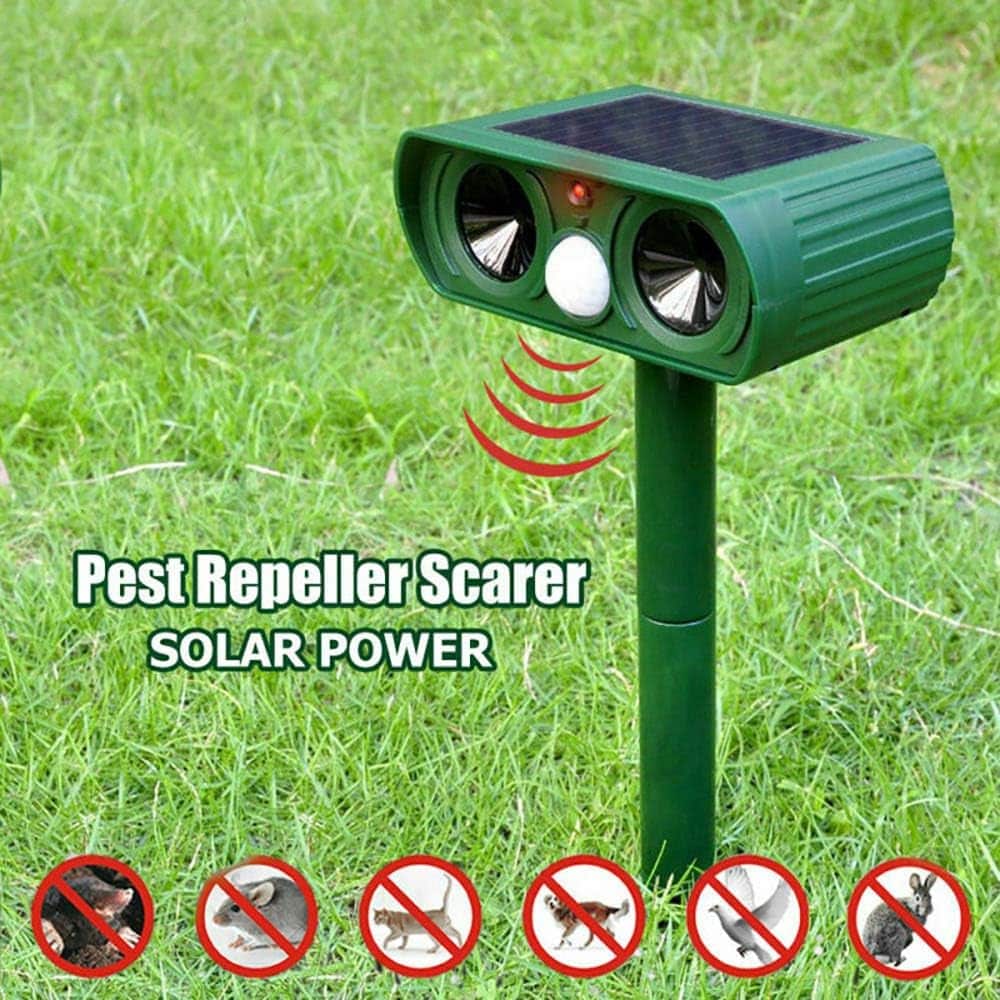 Motion Activated Ultrasonic Animal Repeller with Solar Panel and LED Lights