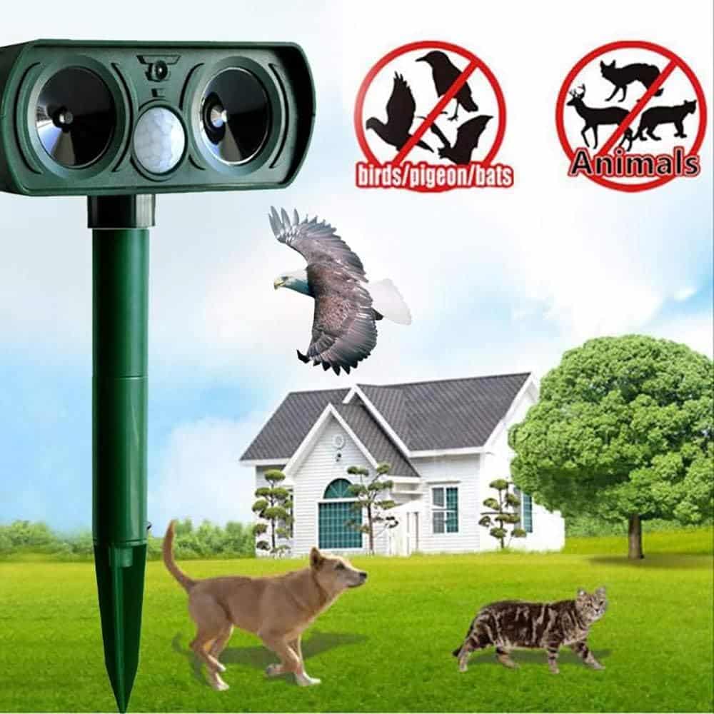 Motion Activated Ultrasonic Animal Repeller with Solar Panel and LED Lights