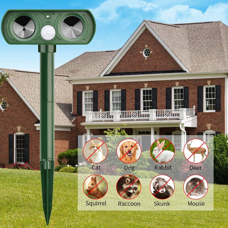Motion Activated Ultrasonic Animal Repeller with Solar Panel and LED Lights
