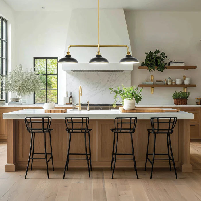 Luxe Black & Brass 3-Light Linear Pendant Adjustable Modern, Kitchen Lights