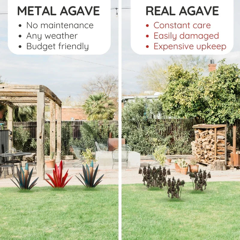 Metal Agave Plant with Rust Finish for Patios and Indoor Corners