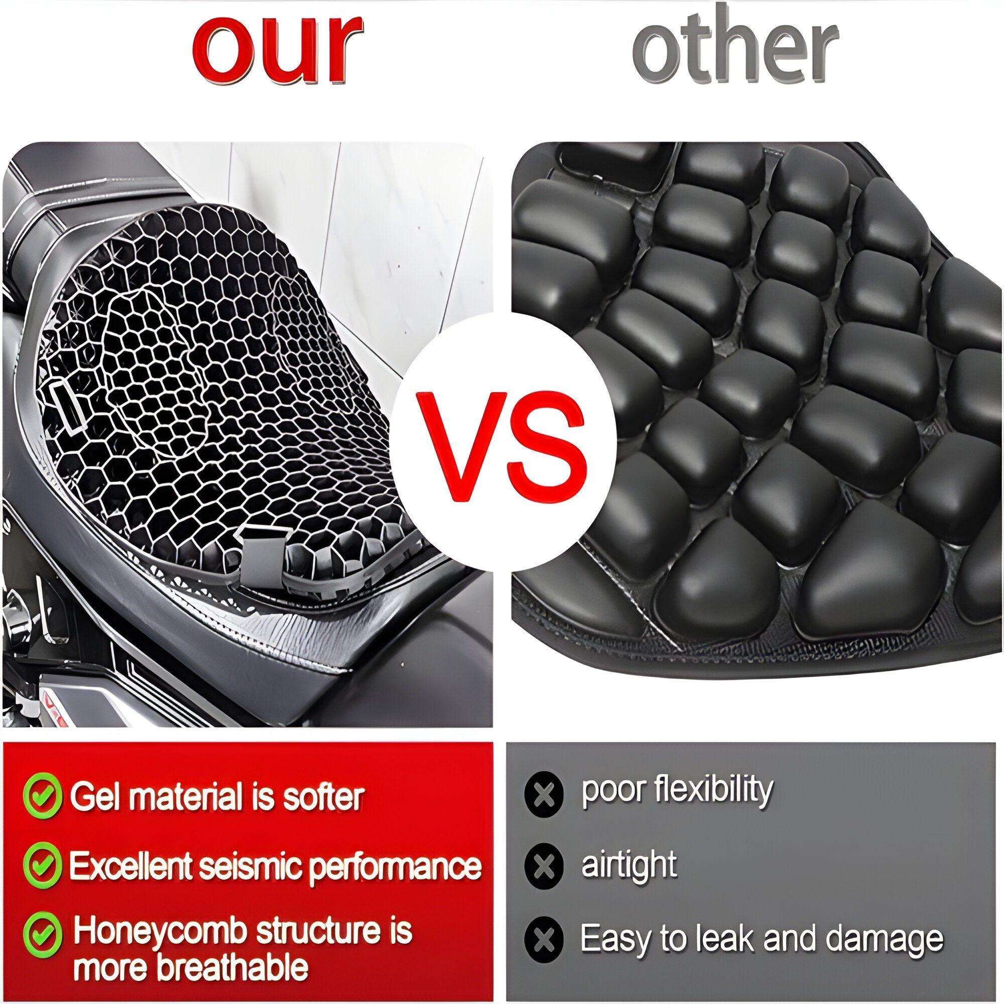 Gel Motorcycle Seat Cushion with Honeycomb Interior and Anti-Slip Base, Petal Design