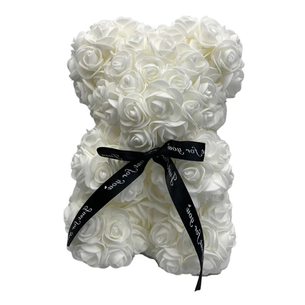 Foam Rose Teddy Bear with Ribbon Neck Accent and Lasting Color, 9.8 Inches