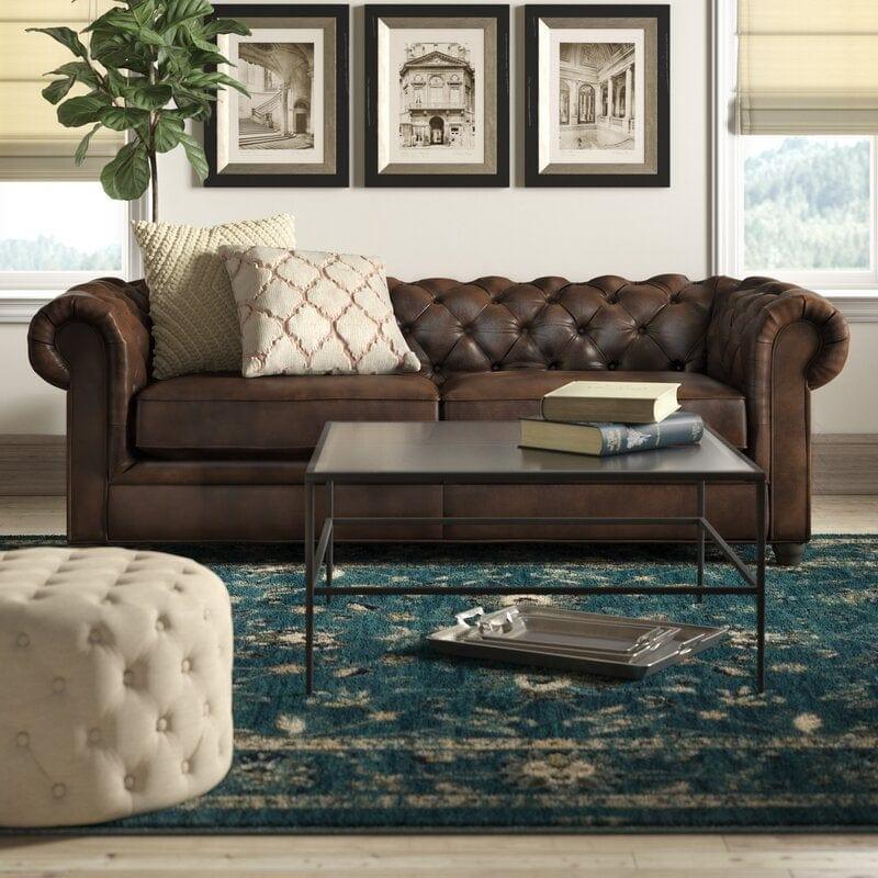 HeritageCraft Leather Sofa with Rolled Arms & Tufted Back, 3-Seater Living Room Sofas