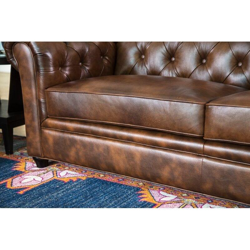 HeritageCraft Leather Sofa with Rolled Arms & Tufted Back, 3-Seater Living Room Sofas