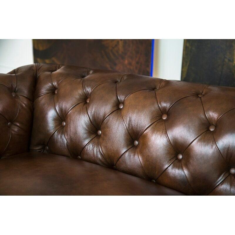 HeritageCraft Leather Sofa with Rolled Arms & Tufted Back, 3-Seater Living Room Sofas