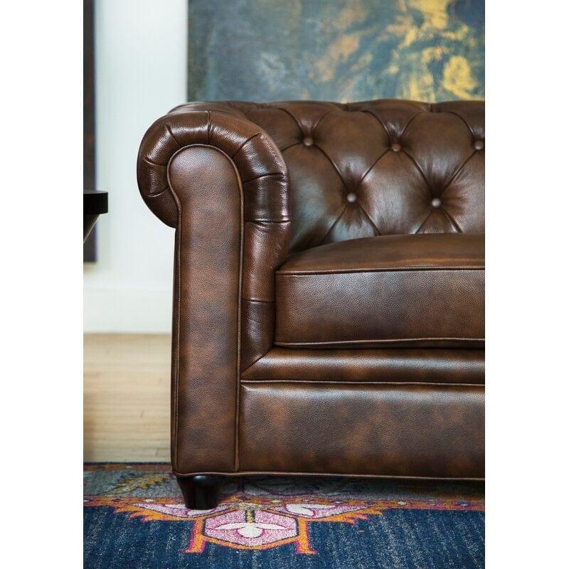 HeritageCraft Leather Sofa with Rolled Arms & Tufted Back, 3-Seater Living Room Sofas