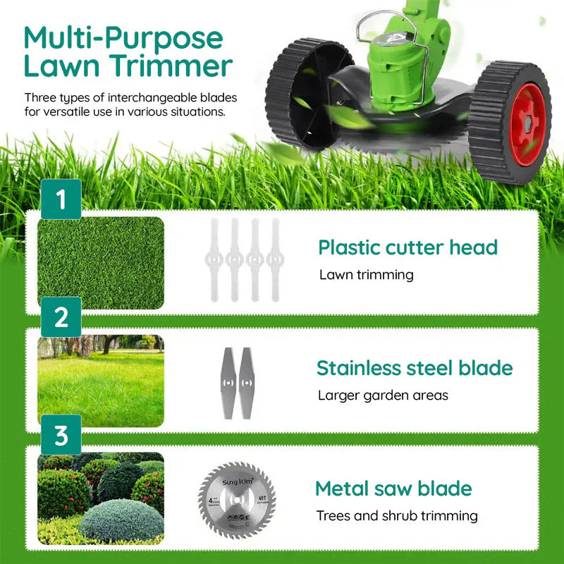 Cordless Grass Trimmer with 24V Motor and Telescopic Rod, Multi-Angle Head