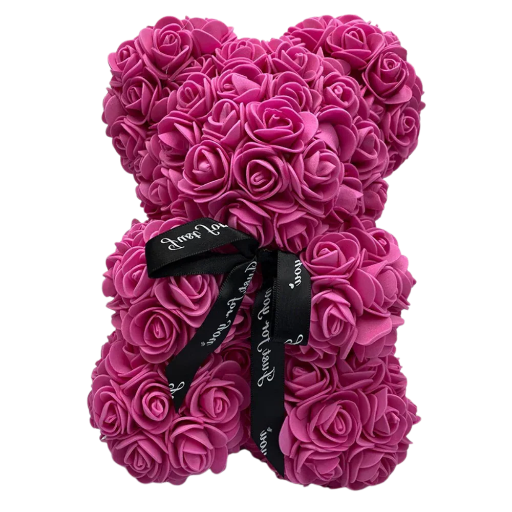 Foam Rose Teddy Bear with Ribbon Neck Accent and Lasting Color, 9.8 Inches
