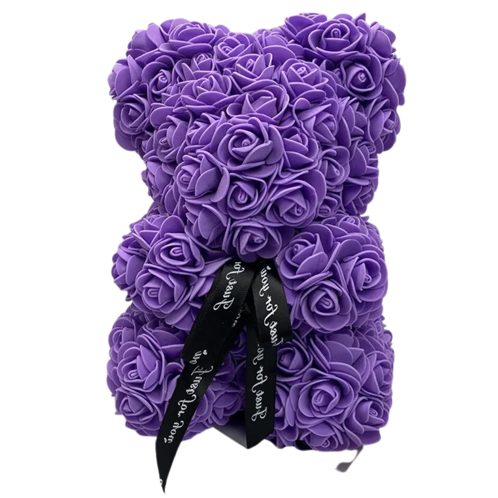 Foam Rose Teddy Bear with Ribbon Neck Accent and Lasting Color, 9.8 Inches