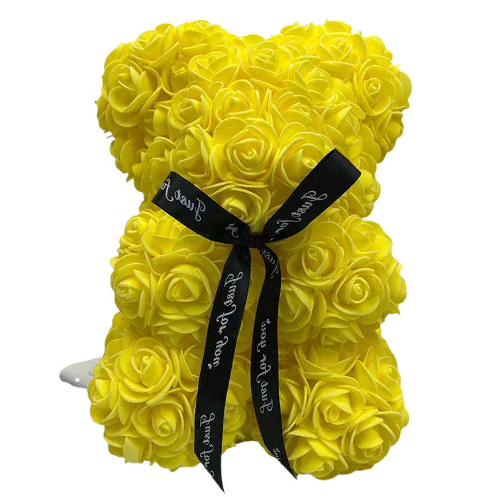 Foam Rose Teddy Bear with Ribbon Neck Accent and Lasting Color, 9.8 Inches