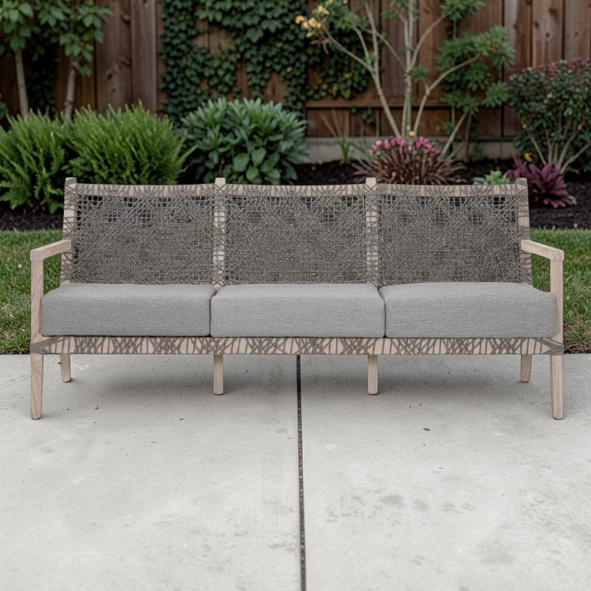 Coastal Haven Teak Rope Outdoor Sofa 77" Natural Gray, Patio Seating