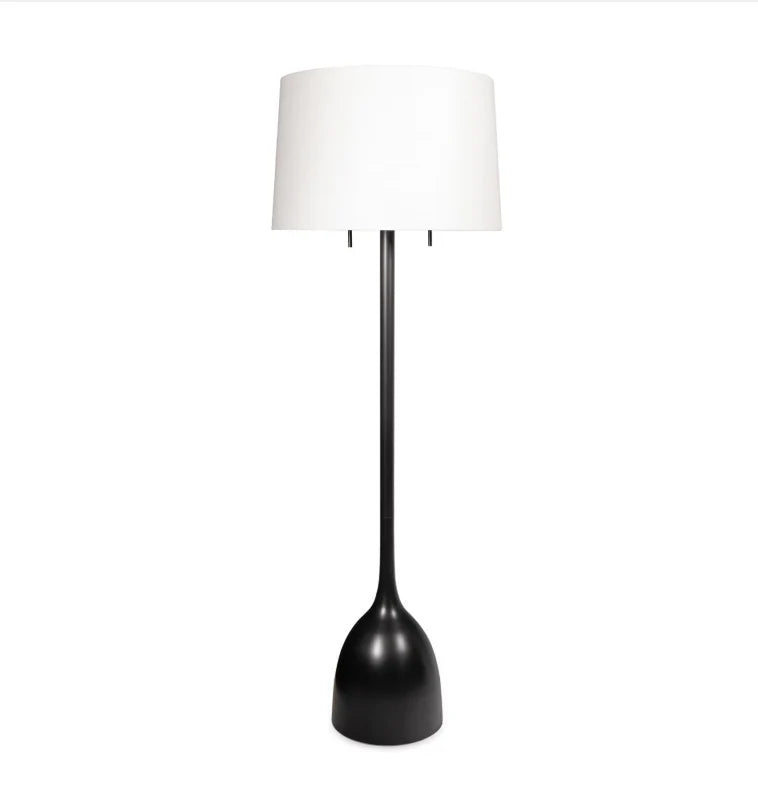 LumiNest Logan Dual Socket Floor Lamp 62" Black Metal with White Drum Shade, Living Room Floor Lamps