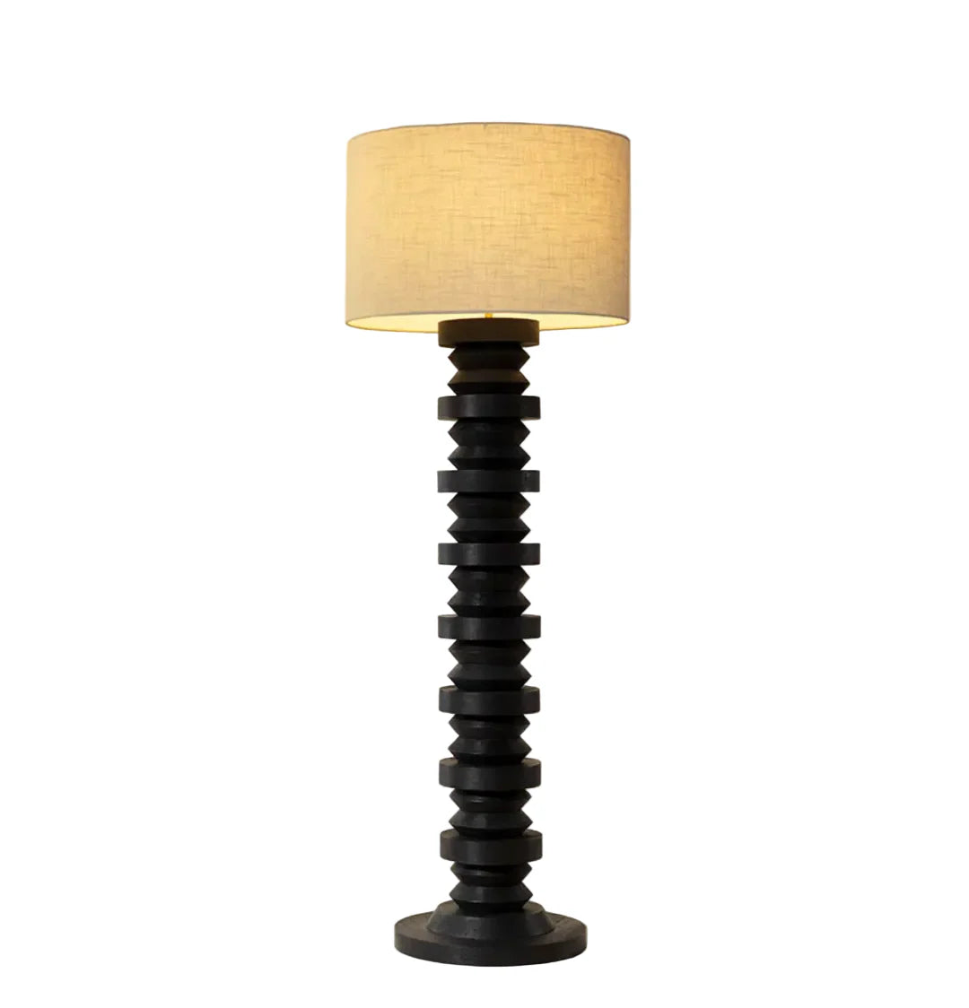 LumiNest Capo Sculpted Wood Floor Lamp 63" Black with Fabric Shade, Living Room Floor Lamps
