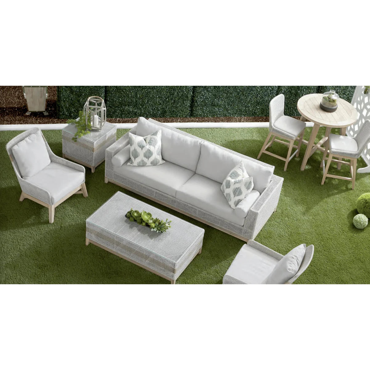 Coastal Luxe Teak Rope Outdoor Sofa 90" Taupe White & Gray, Patio Seating