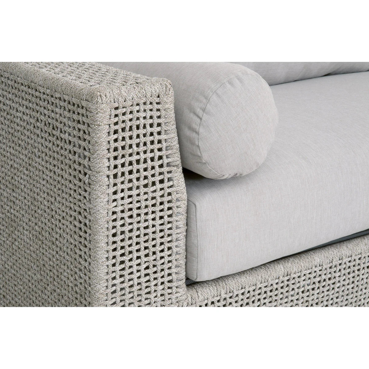Coastal Luxe Teak Rope Outdoor Sofa 90" Taupe White & Gray, Patio Seating