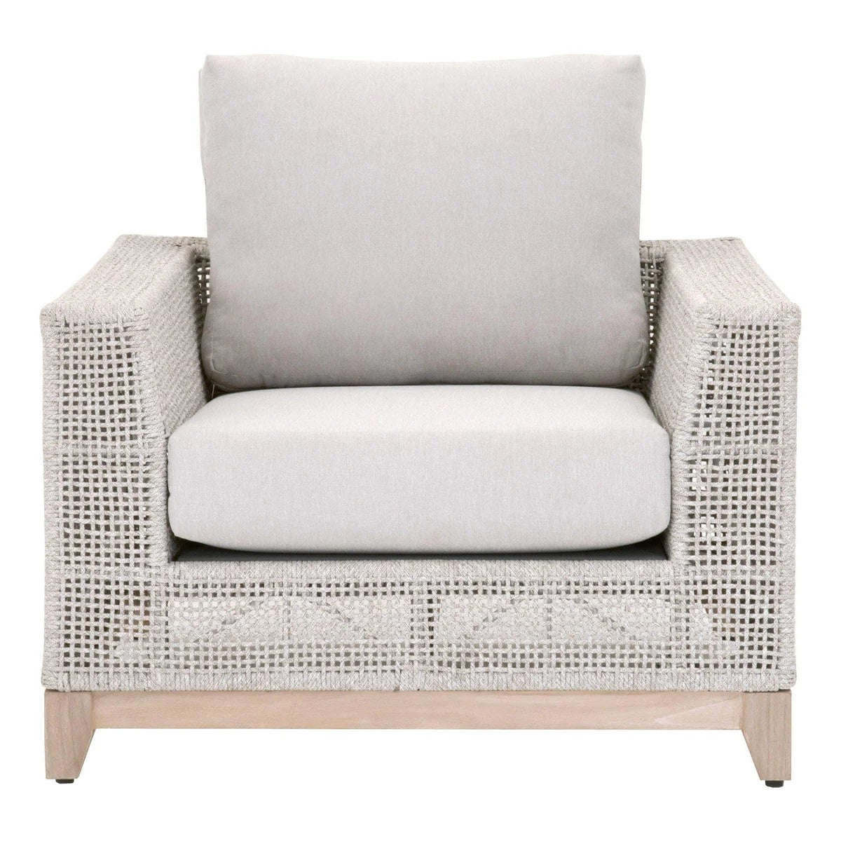 Coastal Luxe Teak Rope Outdoor Armchair Taupe White & Gray, Patio Seating