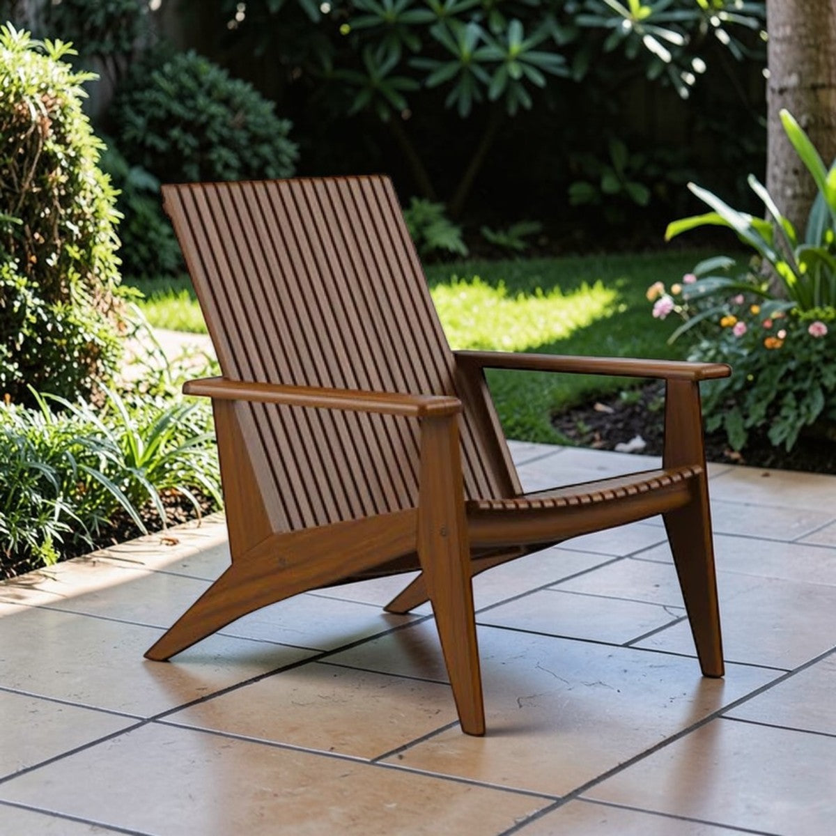 Modern Trellis Ipe Wood Outdoor Lounge Chair Natural Brown, Patio Seating