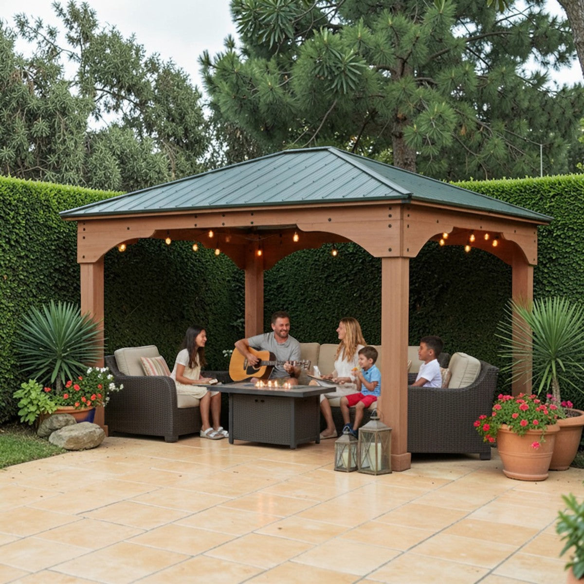 Grand Haven 12x14 Cedar Wood Gazebo with Aluminum Roof Mocha Finish
