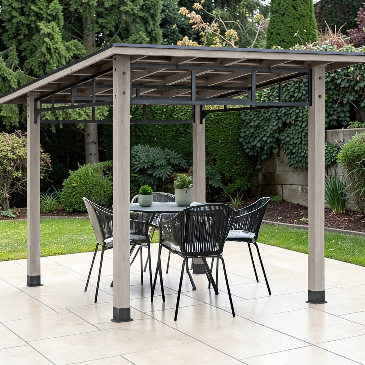 Modern Edge 12x9.3 Cedar Outdoor Gazebo with Aluminum Roof Ash Gray & Black Frame, Patio Shelter