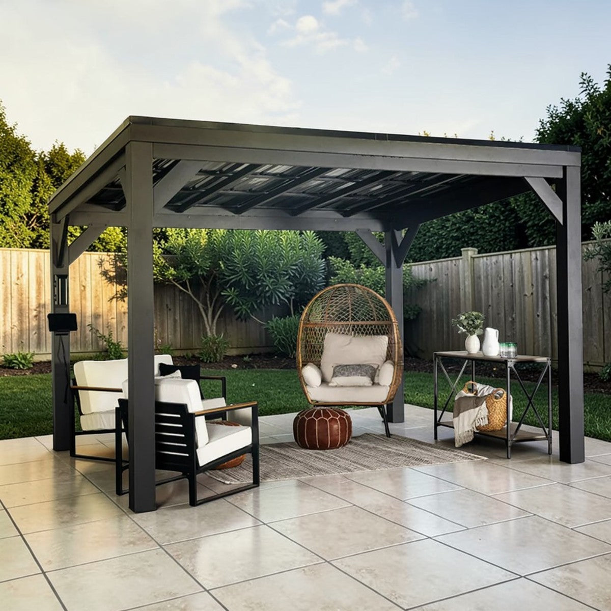 Urban Shade 12x9.5 Steel Outdoor Gazebo Black Modern Frame, Patio Shelter