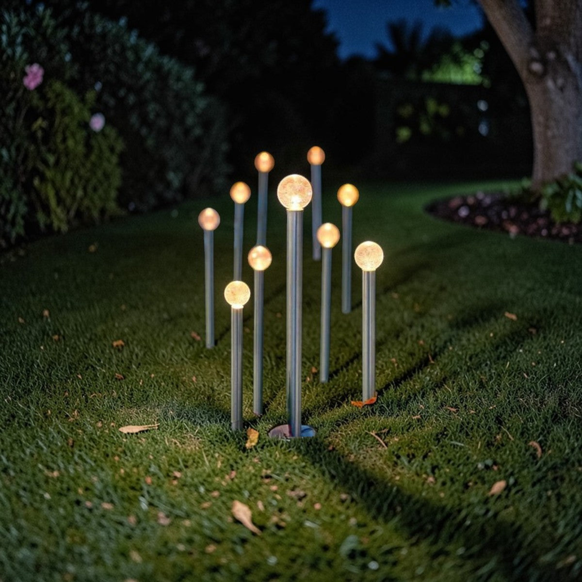 LumiSphere Solar Globe Stake Lights 13" Warm White LED 10-Pack, Outdoor Pathway Lighting