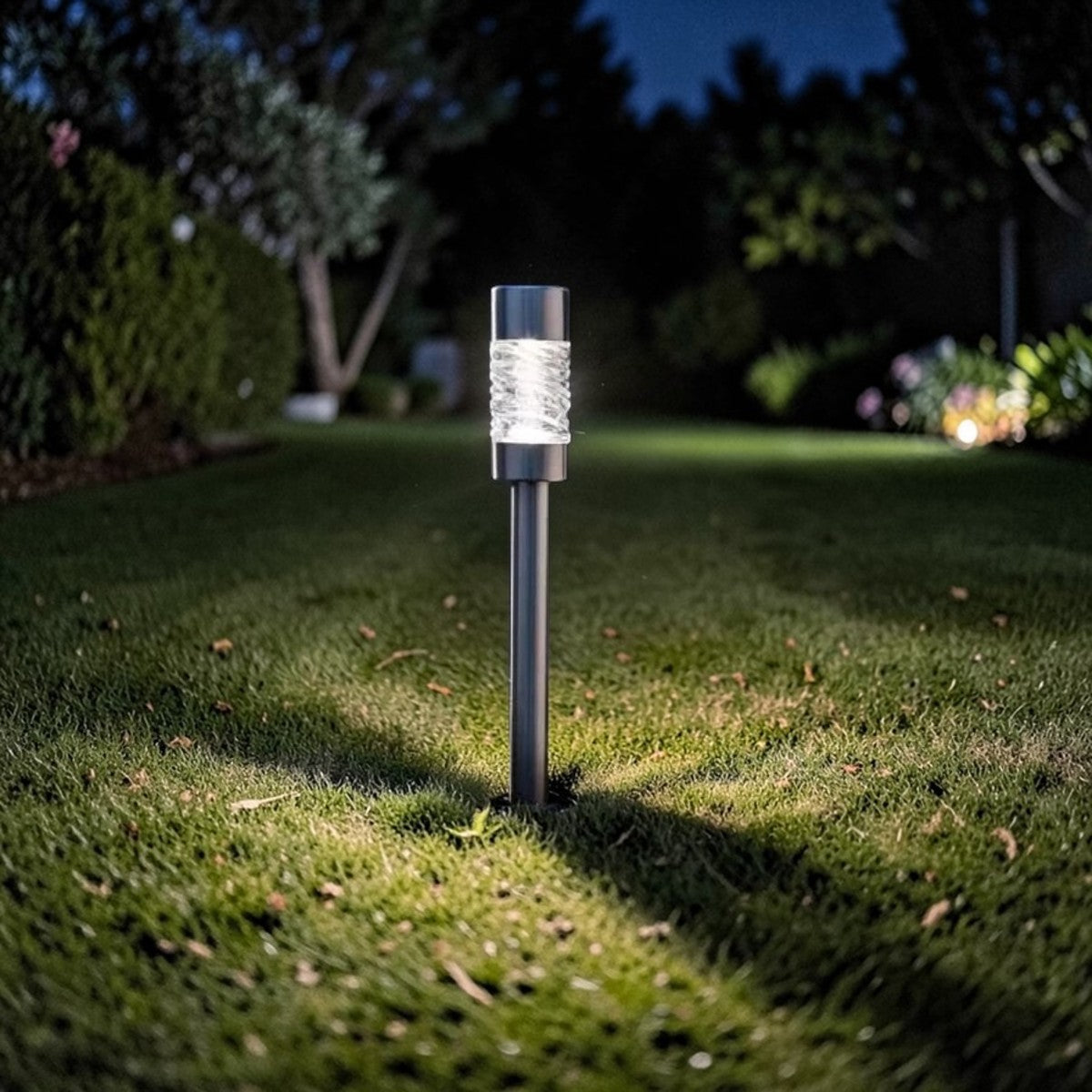 LumaWave Solar Pathway Stake Lights 22" Stainless Steel & Glass 3-Pack, Outdoor Garden Lighting
