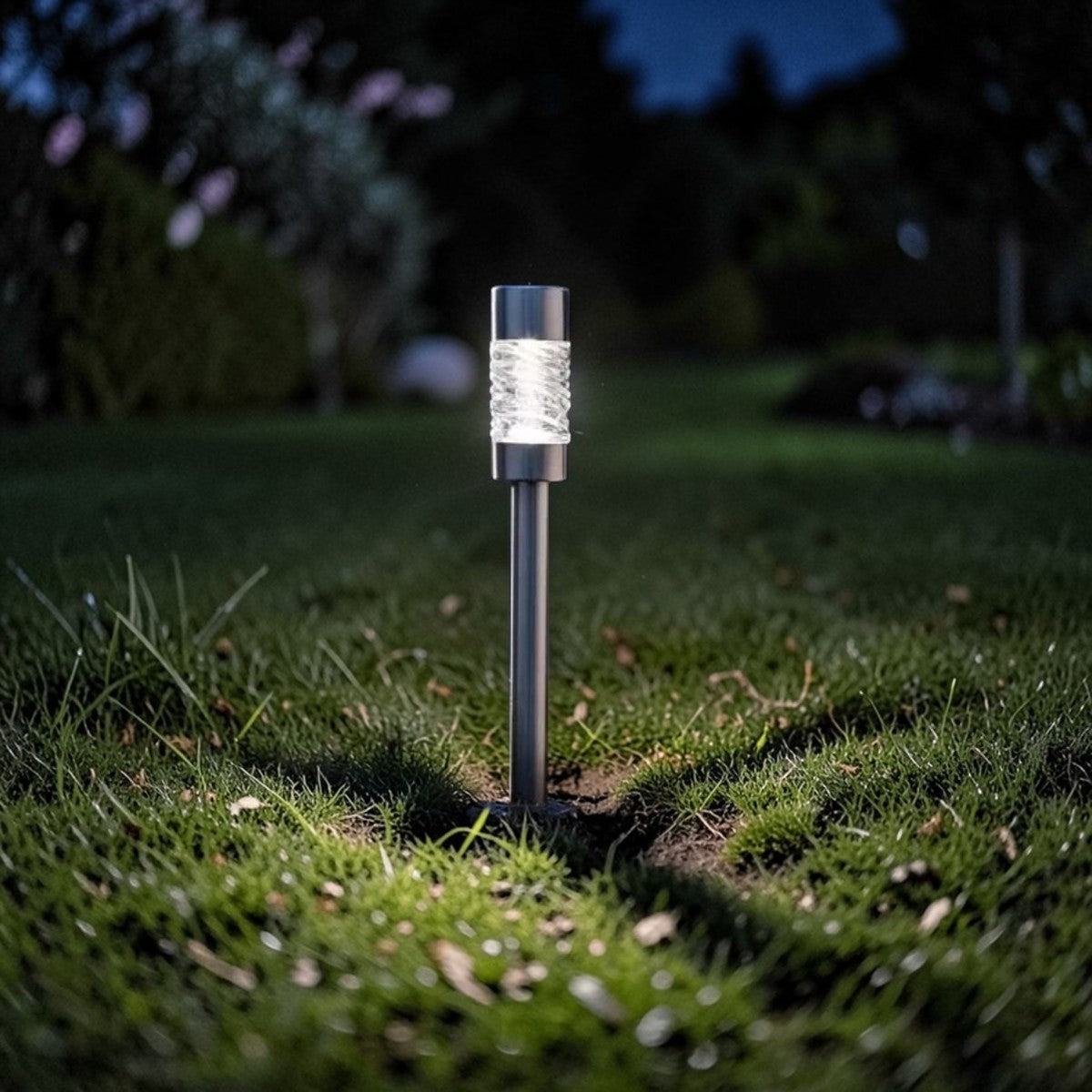 LumaWave Solar Pathway Stake Lights 22" Stainless Steel & Glass 3-Pack, Outdoor Garden Lighting