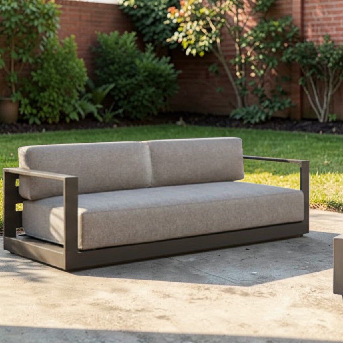 Modern Haven Charcoal Aluminum Outdoor Sofa 89" Salt & Pepper Fabric, Patio Seating