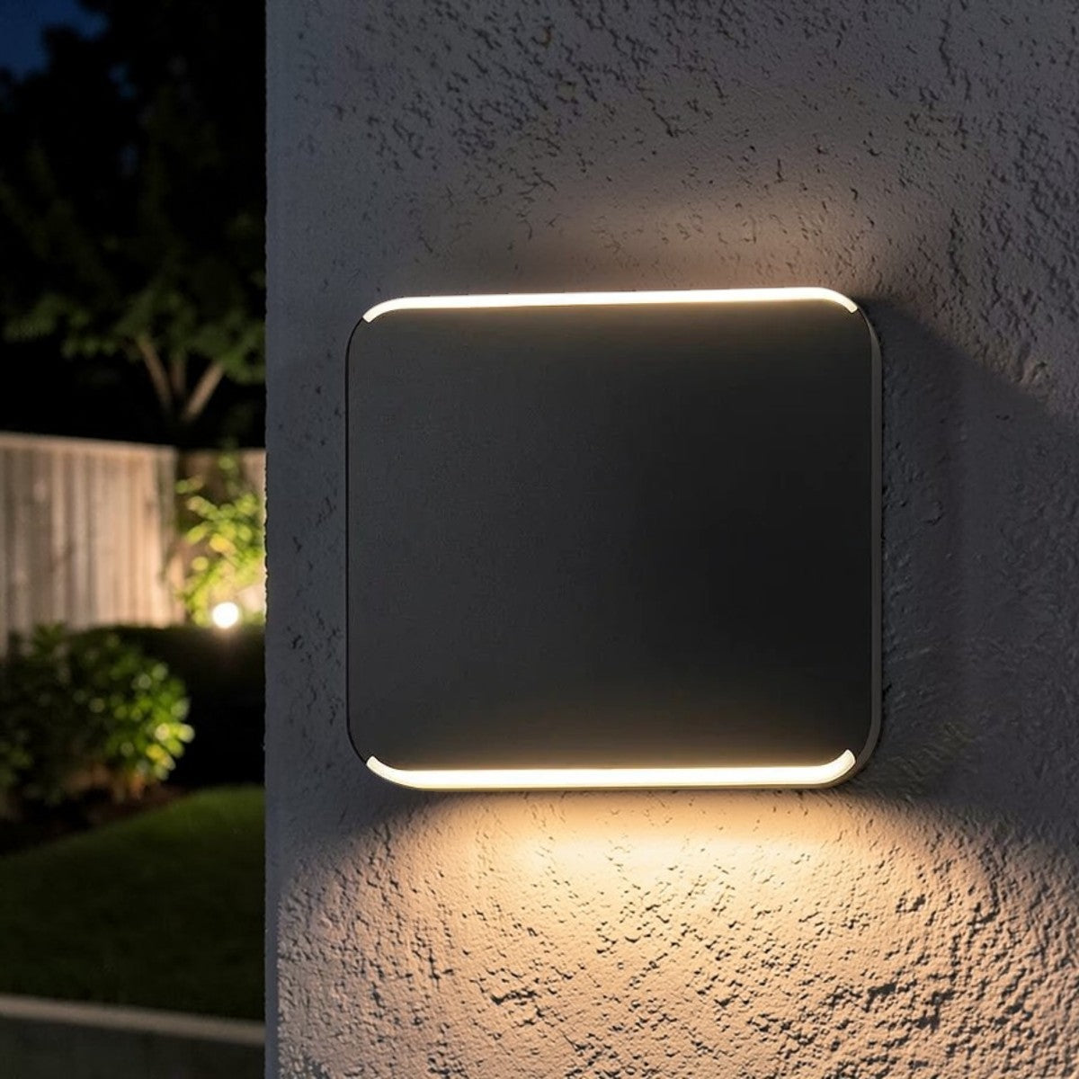 LumaEdge LED Outdoor Wall Light 8W Warm White Black Square Fixture, Modern Exterior Lighting