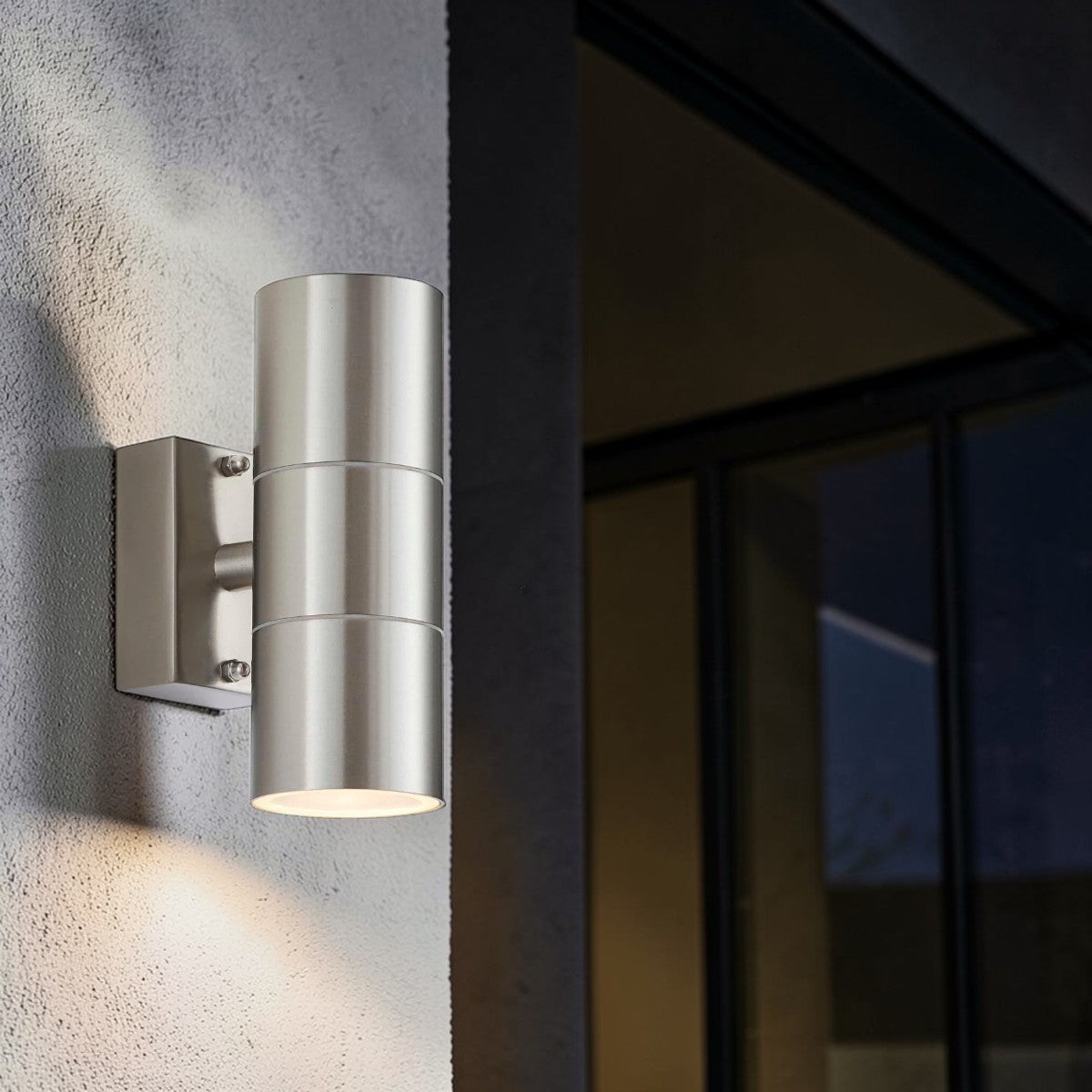 AeroBeam Stainless Steel Outdoor Wall Light Dual GU10 Up & Down Fixture, Modern Exterior Lighting
