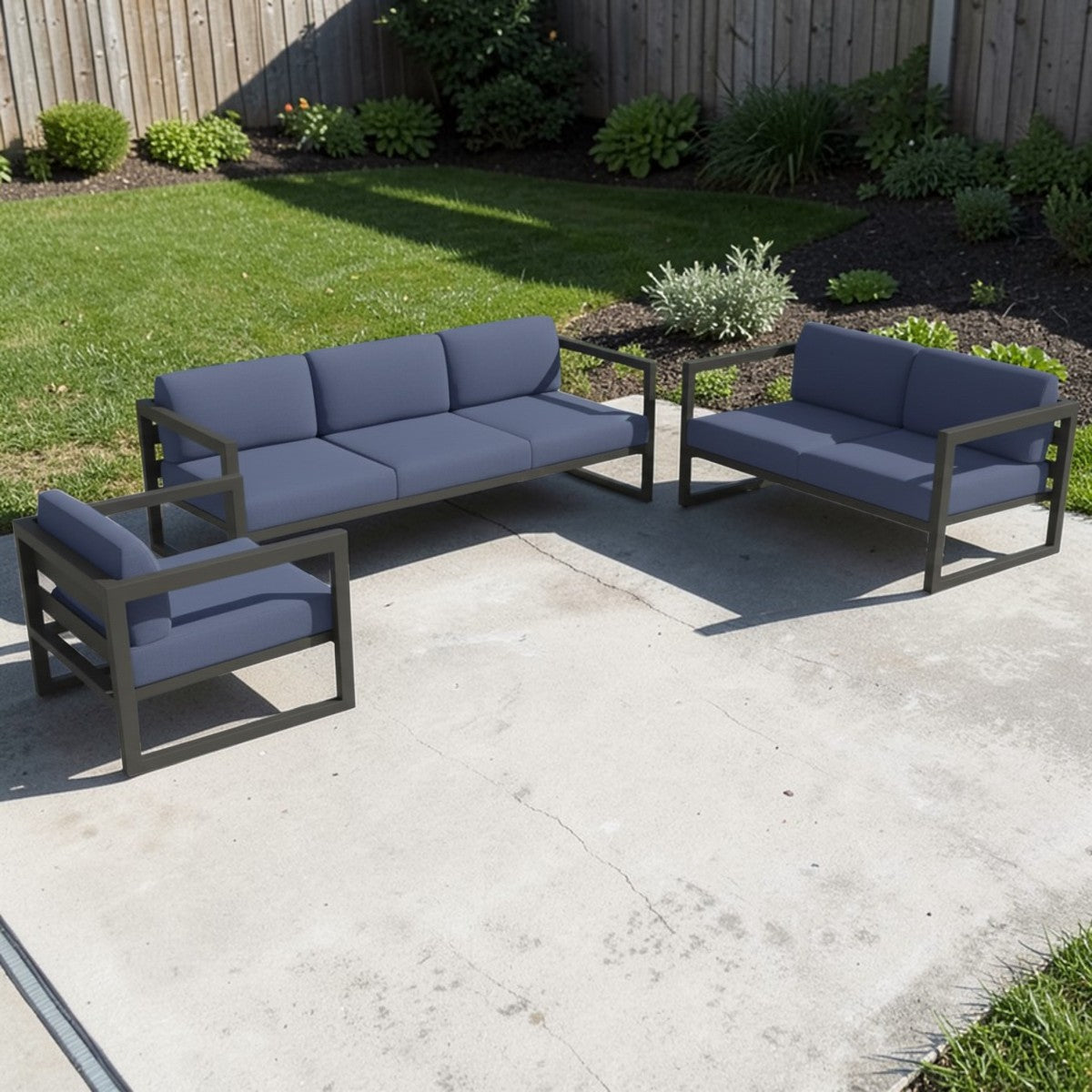 Modern Horizon 3-Piece Aluminum Outdoor Sofa & Loveseat Set with Club Chair, Deep Seating Patio