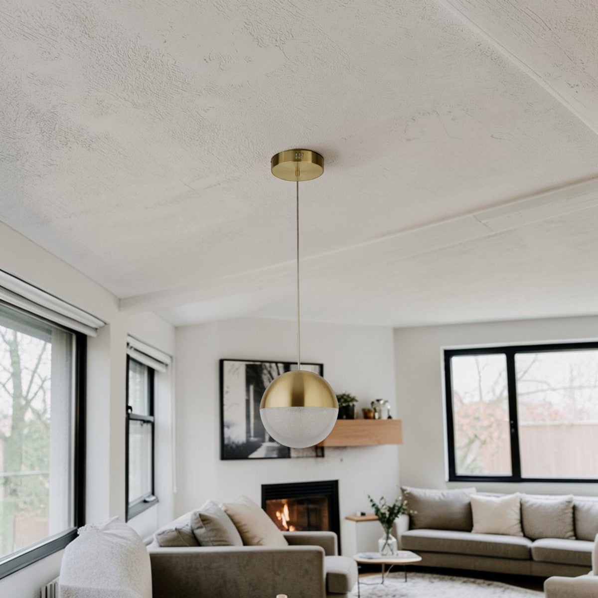 Aurelia Gold Globe LED Pendant Light 10" Frosted Glass & Brass Finish, Modern Ceiling Lighting