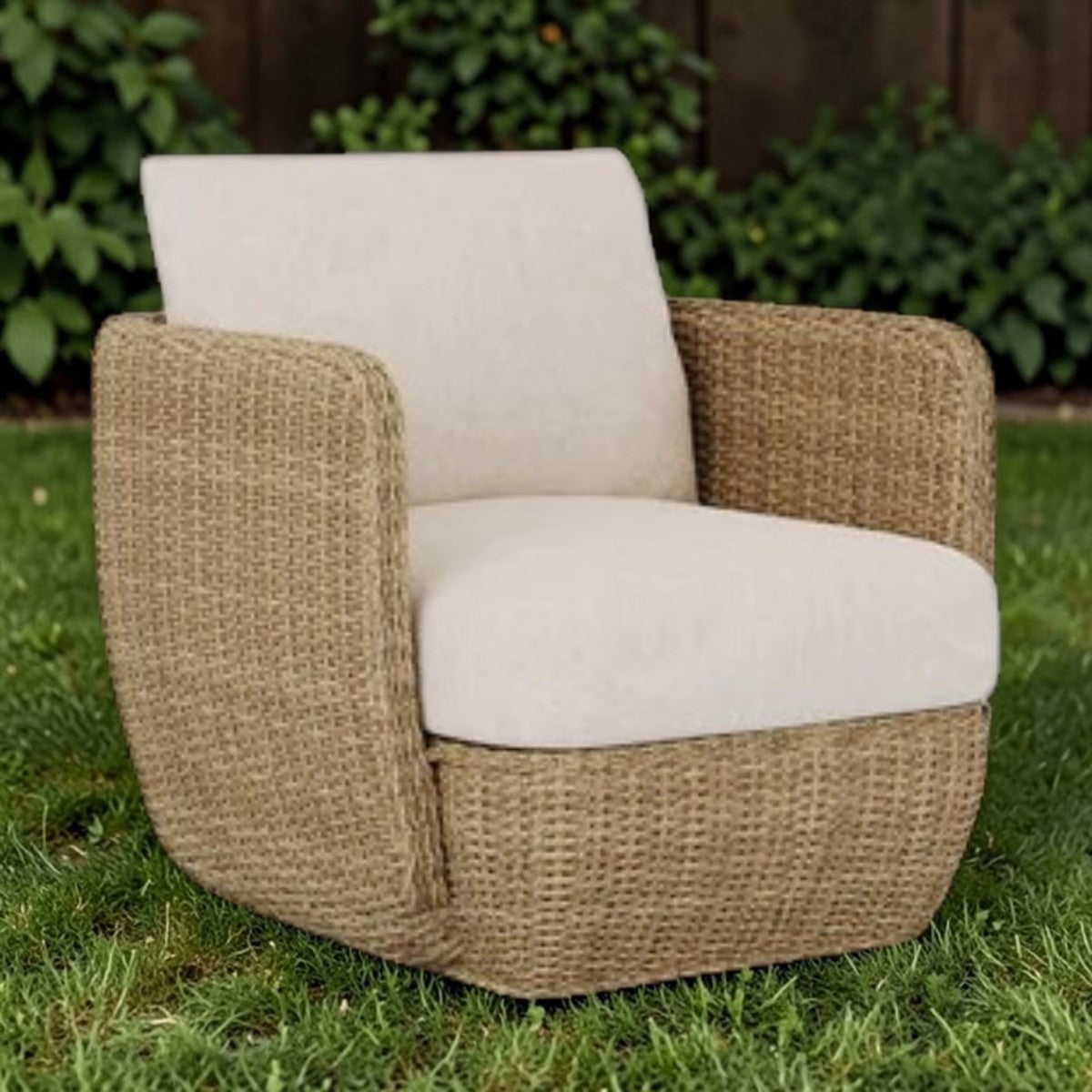 Coastal Woven Outdoor Club Chair Natural Rattan & Cream Cushions, Patio Seating