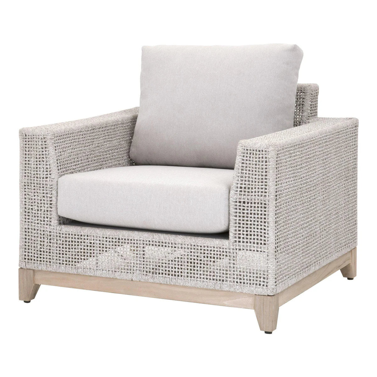 Coastal Luxe Teak Rope Outdoor Armchair Taupe White & Gray, Patio Seating