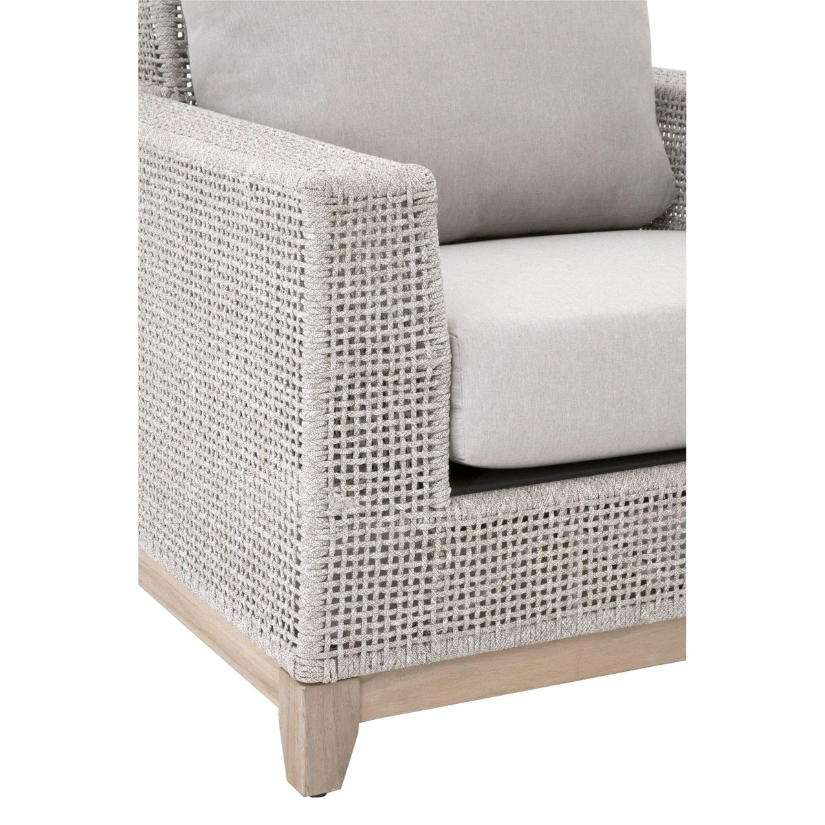 Coastal Luxe Teak Rope Outdoor Armchair Taupe White & Gray, Patio Seating