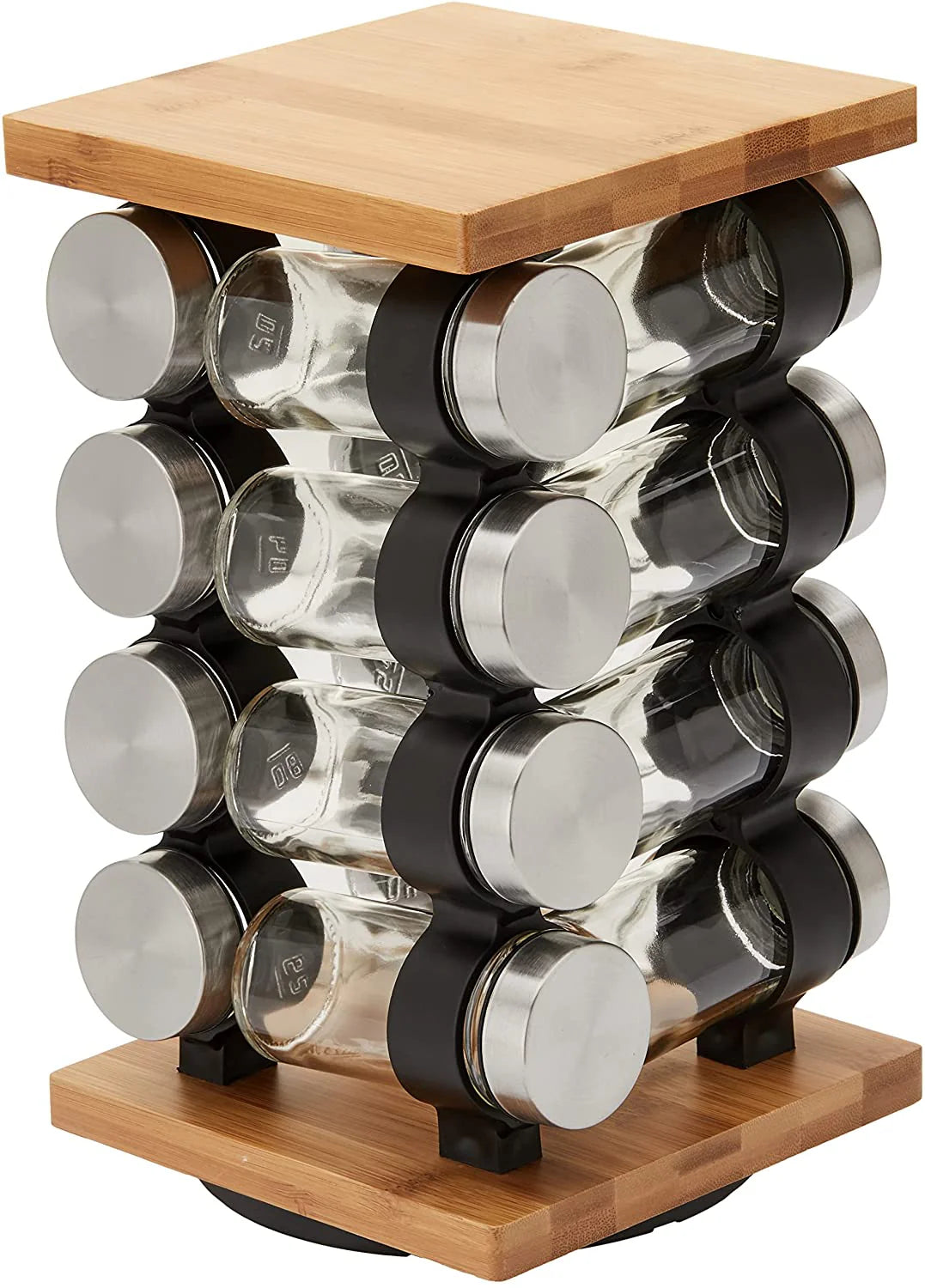 Modern Rotating Spice Rack Organizer Stainless Steel with 12 Glass Jars Set, Kitchen Accessories
