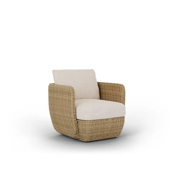 Coastal Woven Outdoor Club Chair Natural Rattan & Cream Cushions, Patio Seating