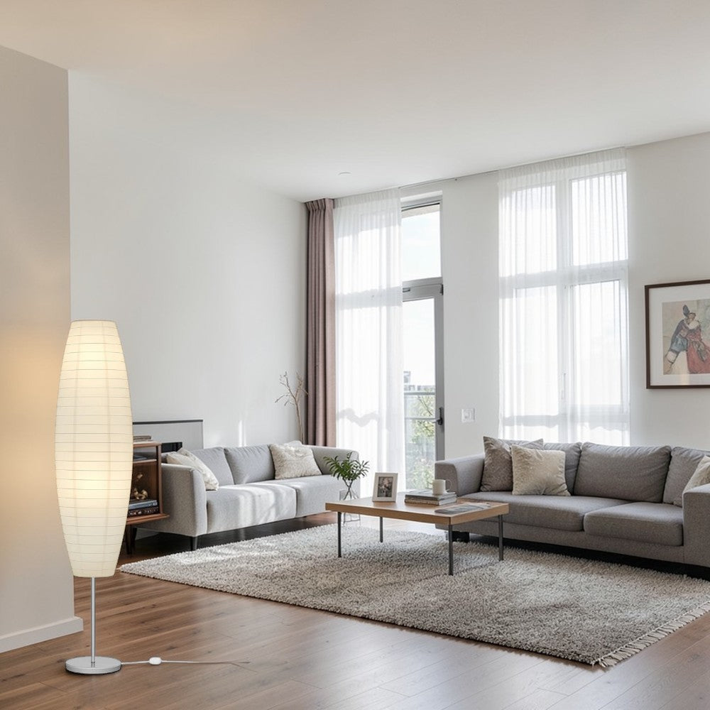 ZenGlow Rice Paper Floor Lamp 59" White Shade with Chrome Base, Living Room Floor Lamps