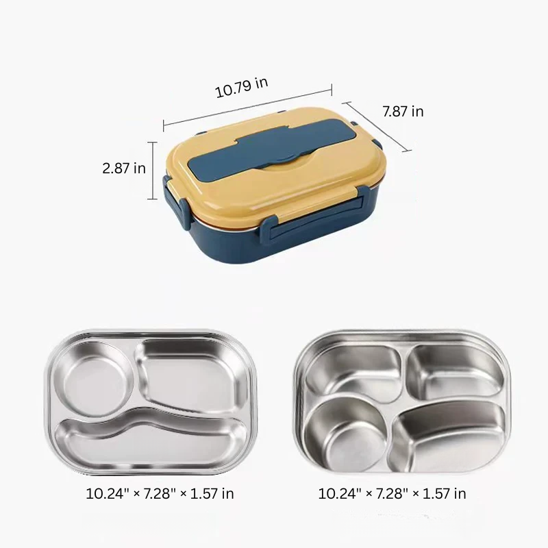 Insulated Bento Box with Snap Lock Seals and Stainless Steel Compartments