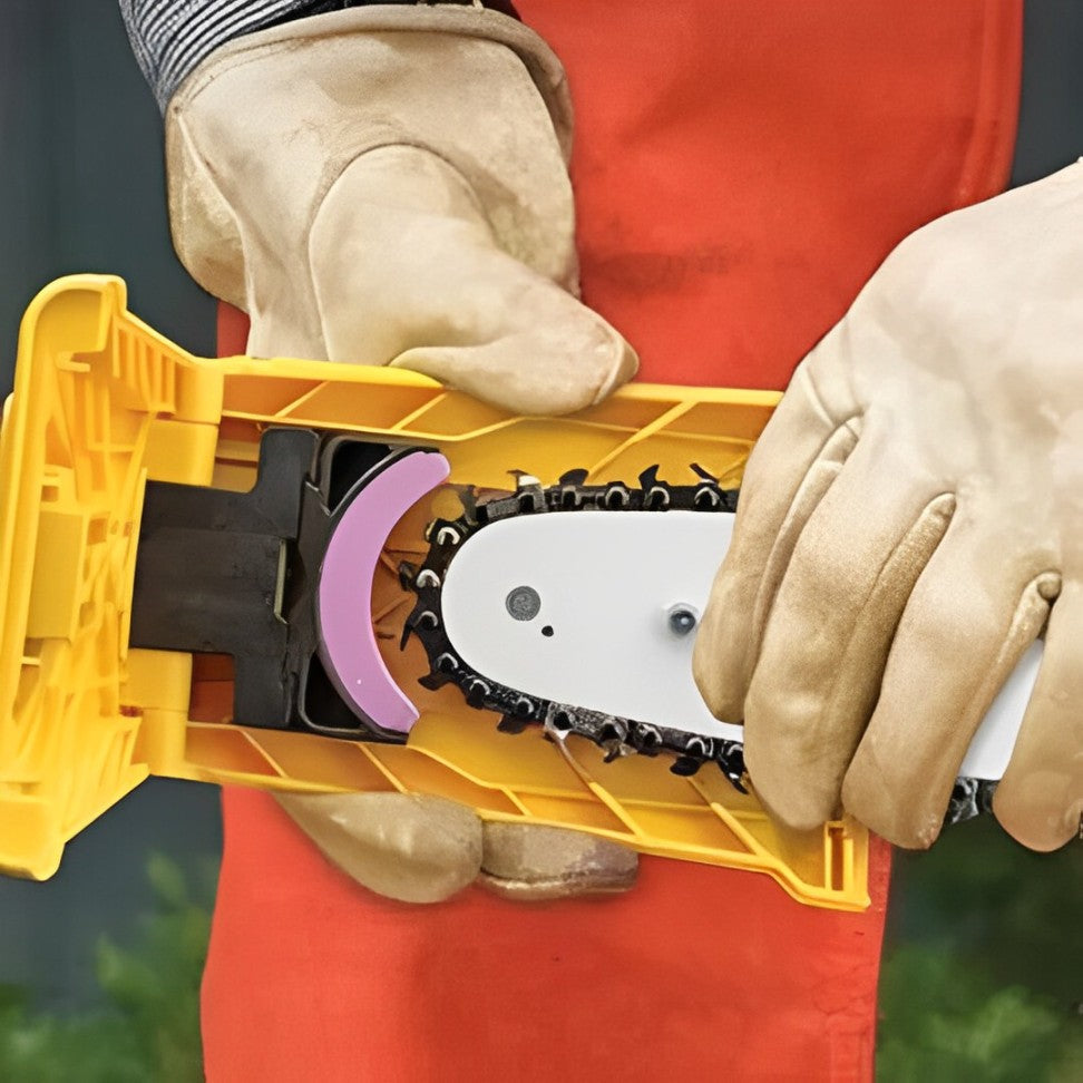 Portable Chainsaw Bar Sharpener with Dual Pin Mount and Grinding Stone