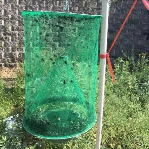 Reusable Fly Trap with Mesh Funnel and Bait Pot for Barns and Patios
