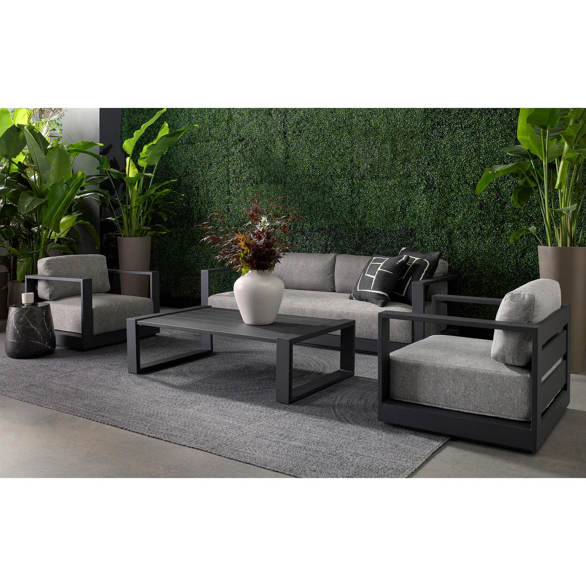 Modern Haven Charcoal Aluminum Outdoor Sofa 89" Salt & Pepper Fabric, Patio Seating