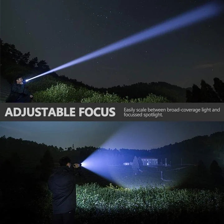 Rechargeable Flashlight with Telescopic Zoom Lens and 90,000 Lumens, IPX6 Water Resistant