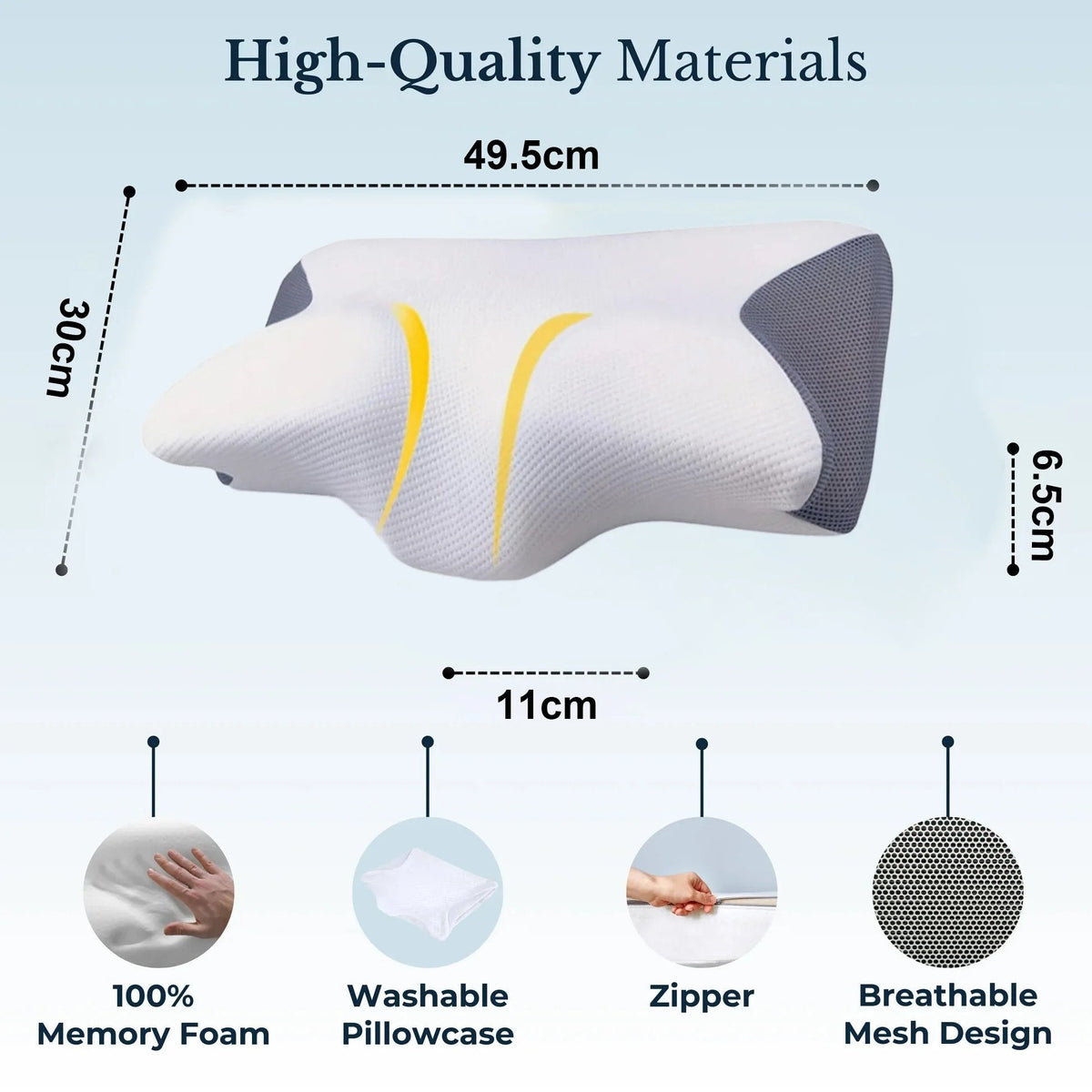 Memory Foam Cervical Pillow with Contoured Support and Breathable Cover, Multi-Position Design