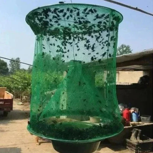 Reusable Fly Trap with Mesh Funnel and Bait Pot for Barns and Patios