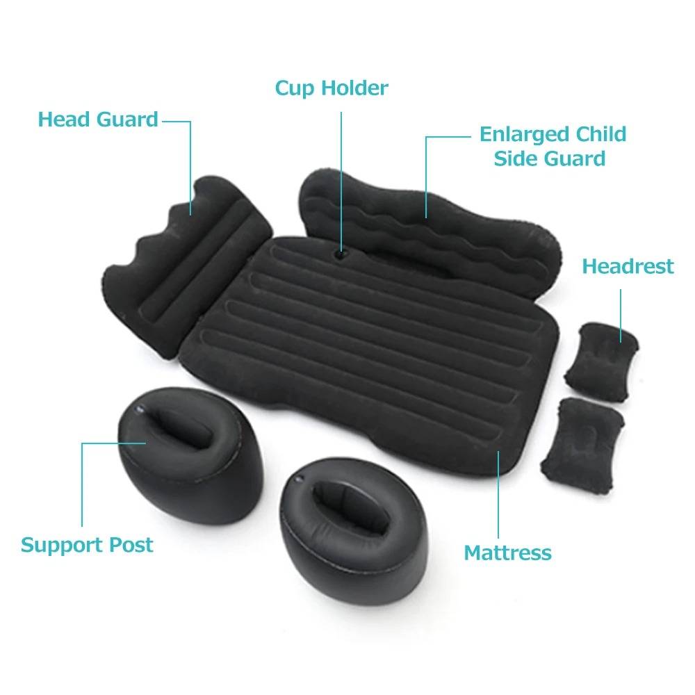 Inflatable Backseat Mattress with Vehicle Pump and Safety Guards