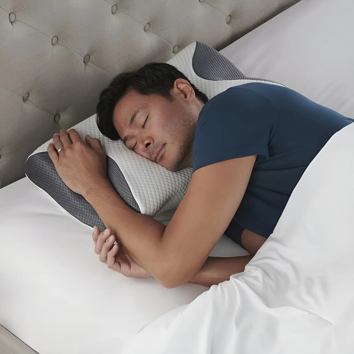 Memory Foam Cervical Pillow with Contoured Support and Breathable Cover, Multi-Position Design